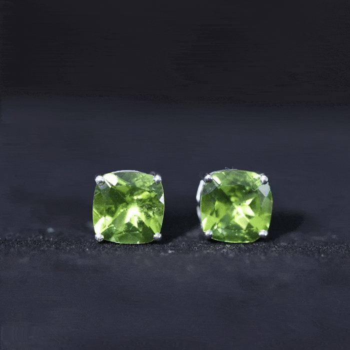 Genuine Cushion Cut Peridot Solitaire Stud Earrings With Certificate
