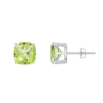 Genuine Cushion Cut Peridot Solitaire Stud Earrings With Certificate