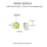 Genuine Cushion Cut Peridot Solitaire Stud Earrings With Certificate