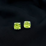 Genuine Cushion Cut Peridot Solitaire Stud Earrings With Certificate