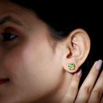 Genuine Cushion Cut Peridot Solitaire Stud Earrings With Certificate