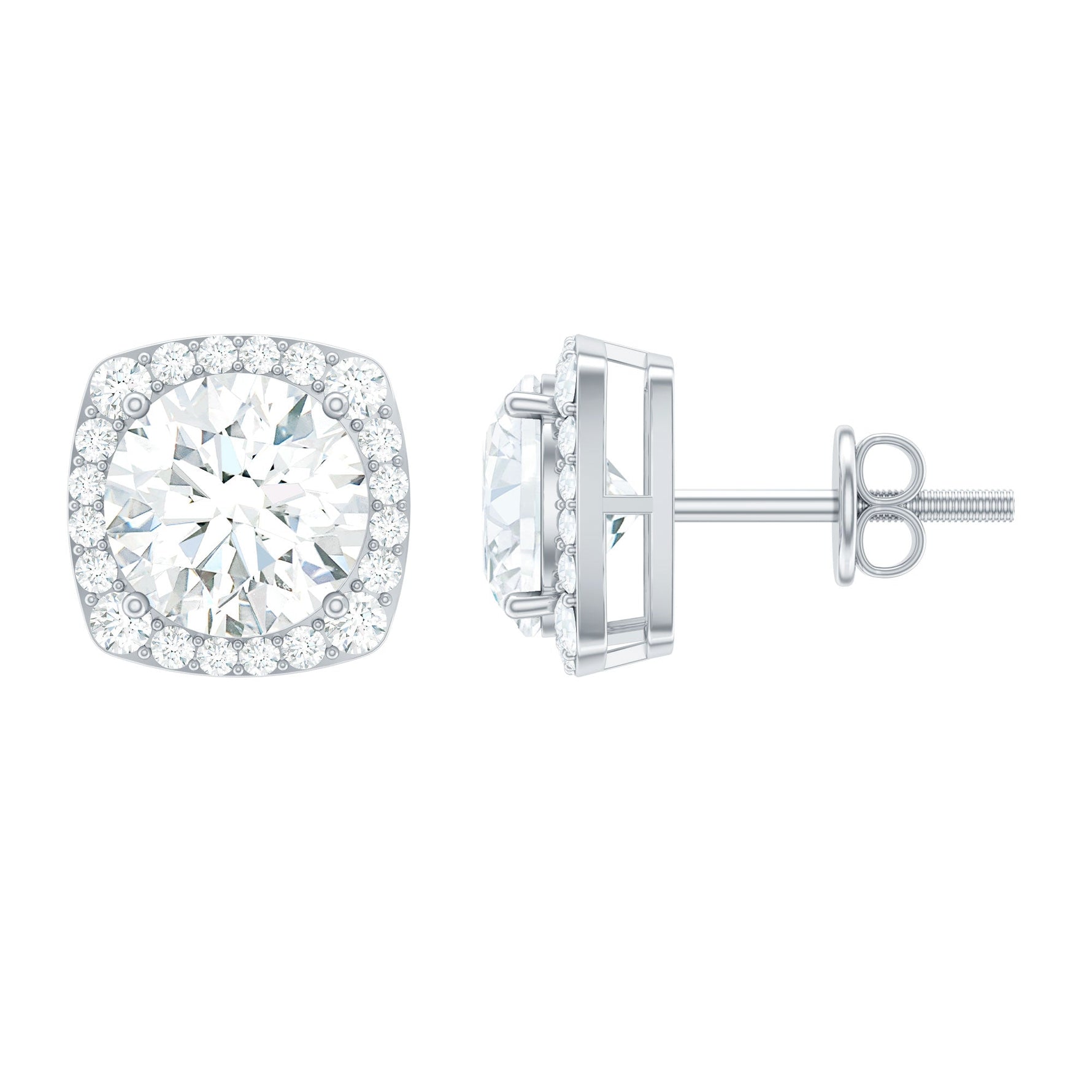 Round Cut Moissanite Classic Halo Stud Earrings