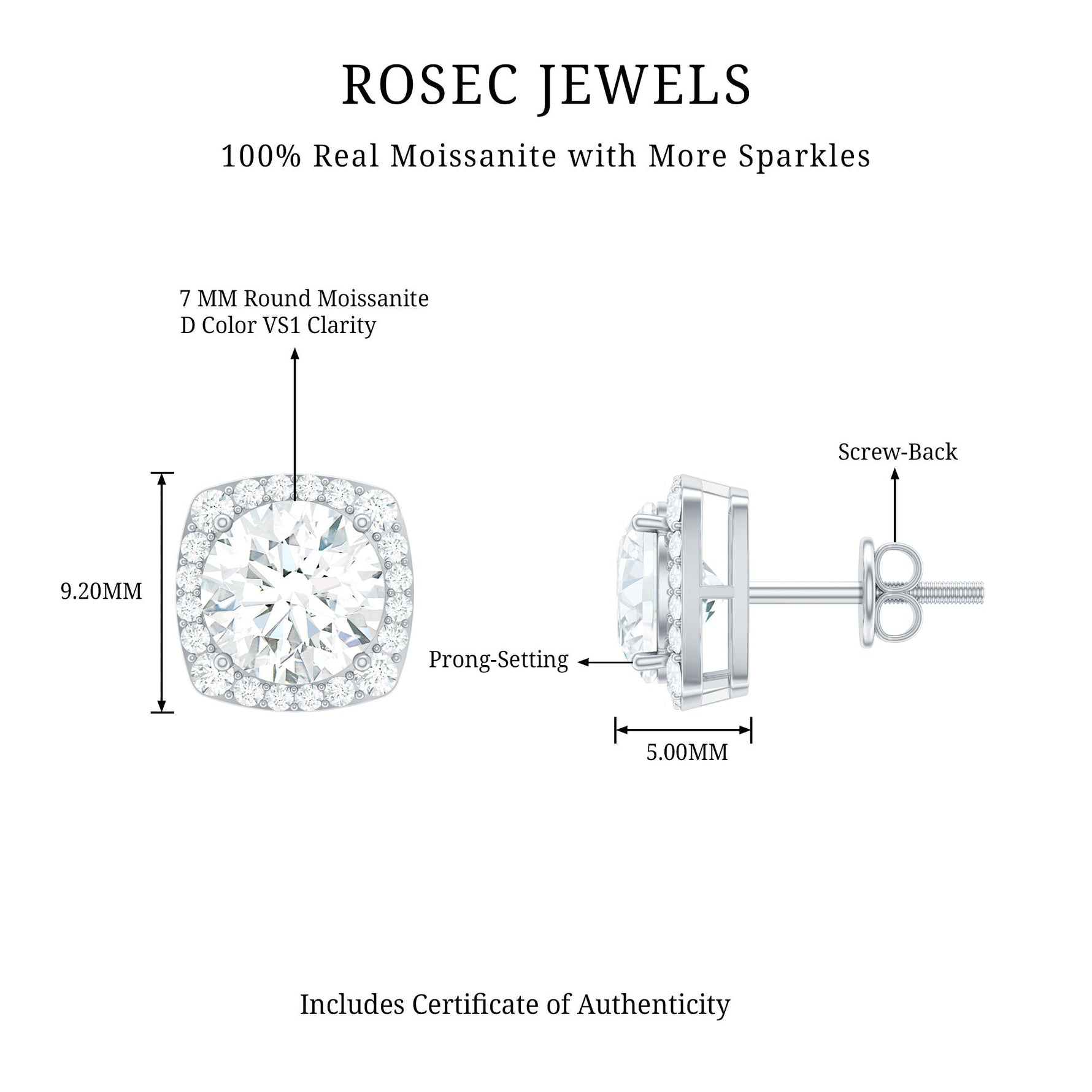 Round Cut Moissanite Classic Halo Stud Earrings