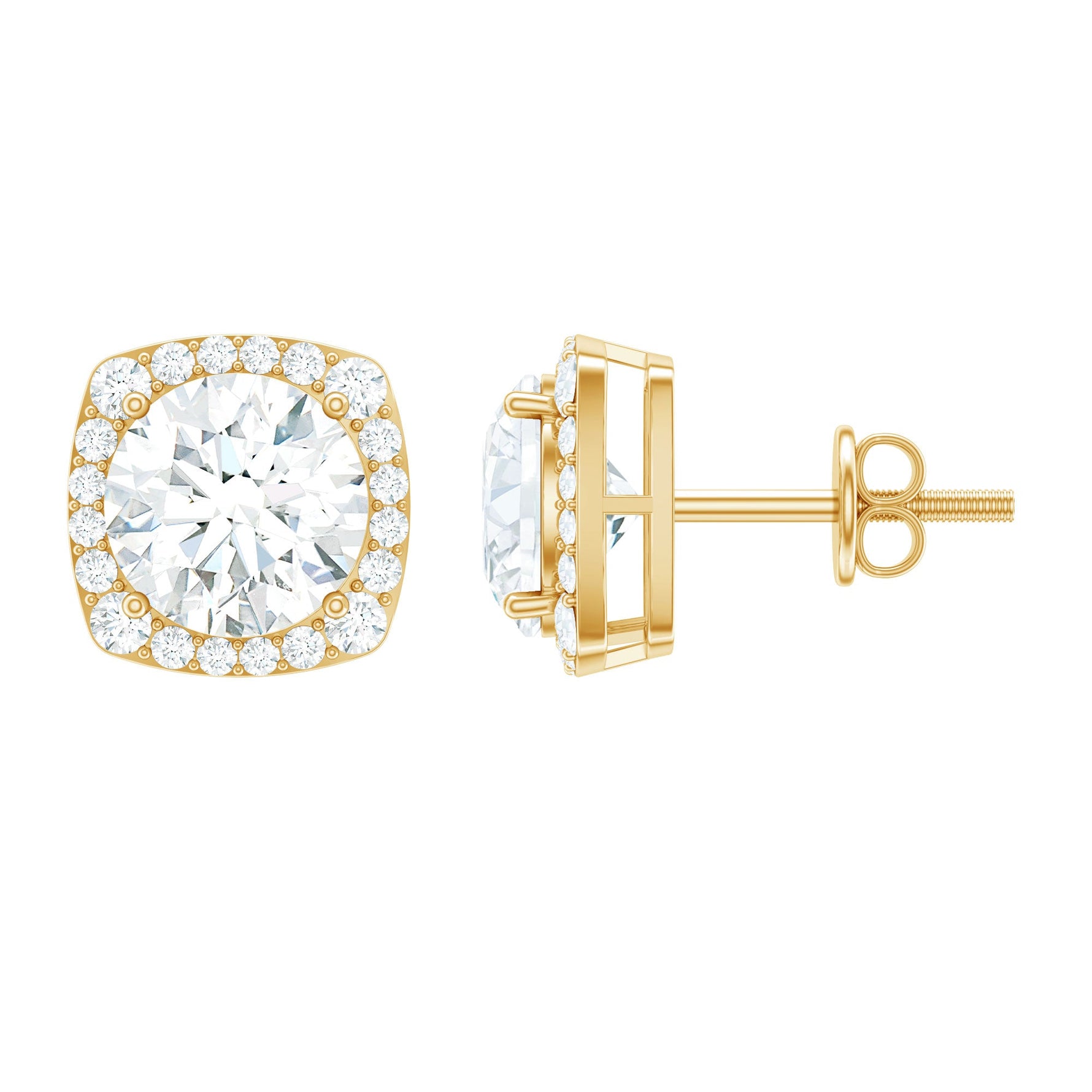 Round Cut Moissanite Classic Halo Stud Earrings