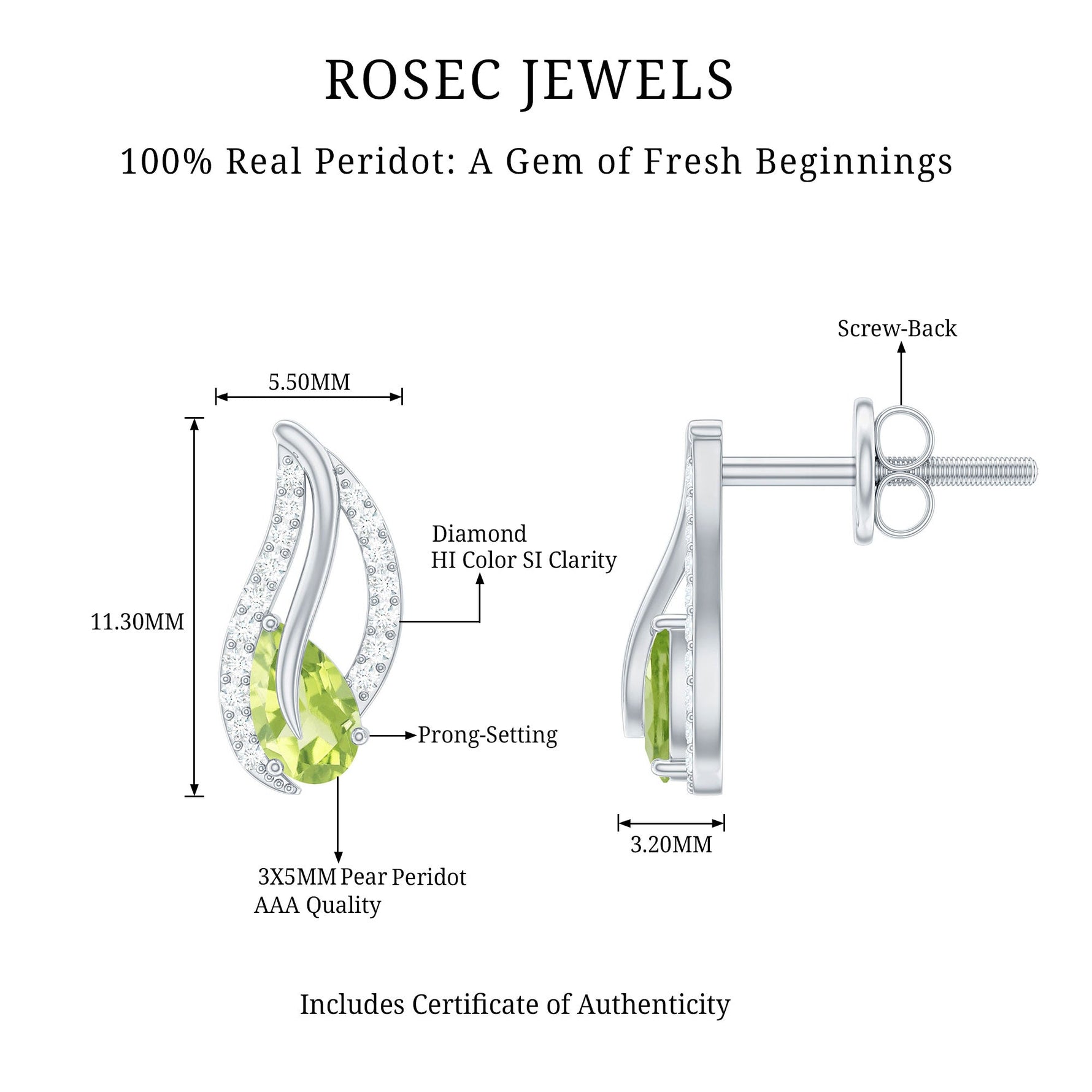 1/2 CT Pear Shape Peridot and Diamond Leaf Stud Earrings