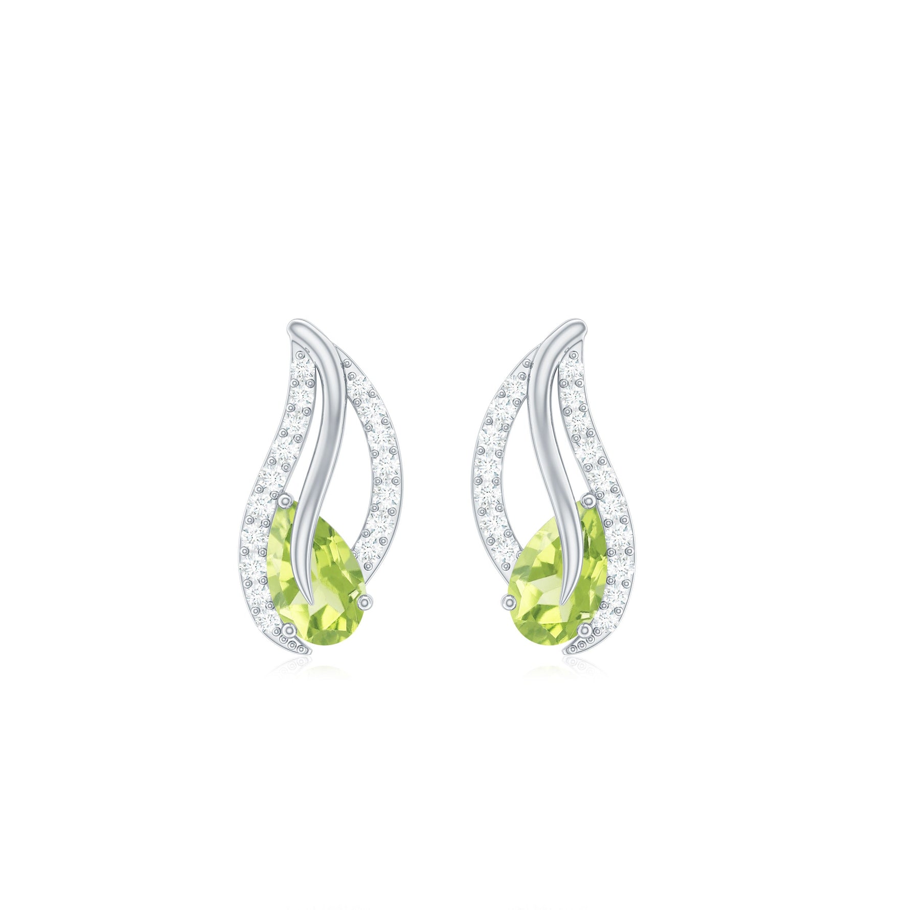 1/2 CT Pear Shape Peridot and Diamond Leaf Stud Earrings