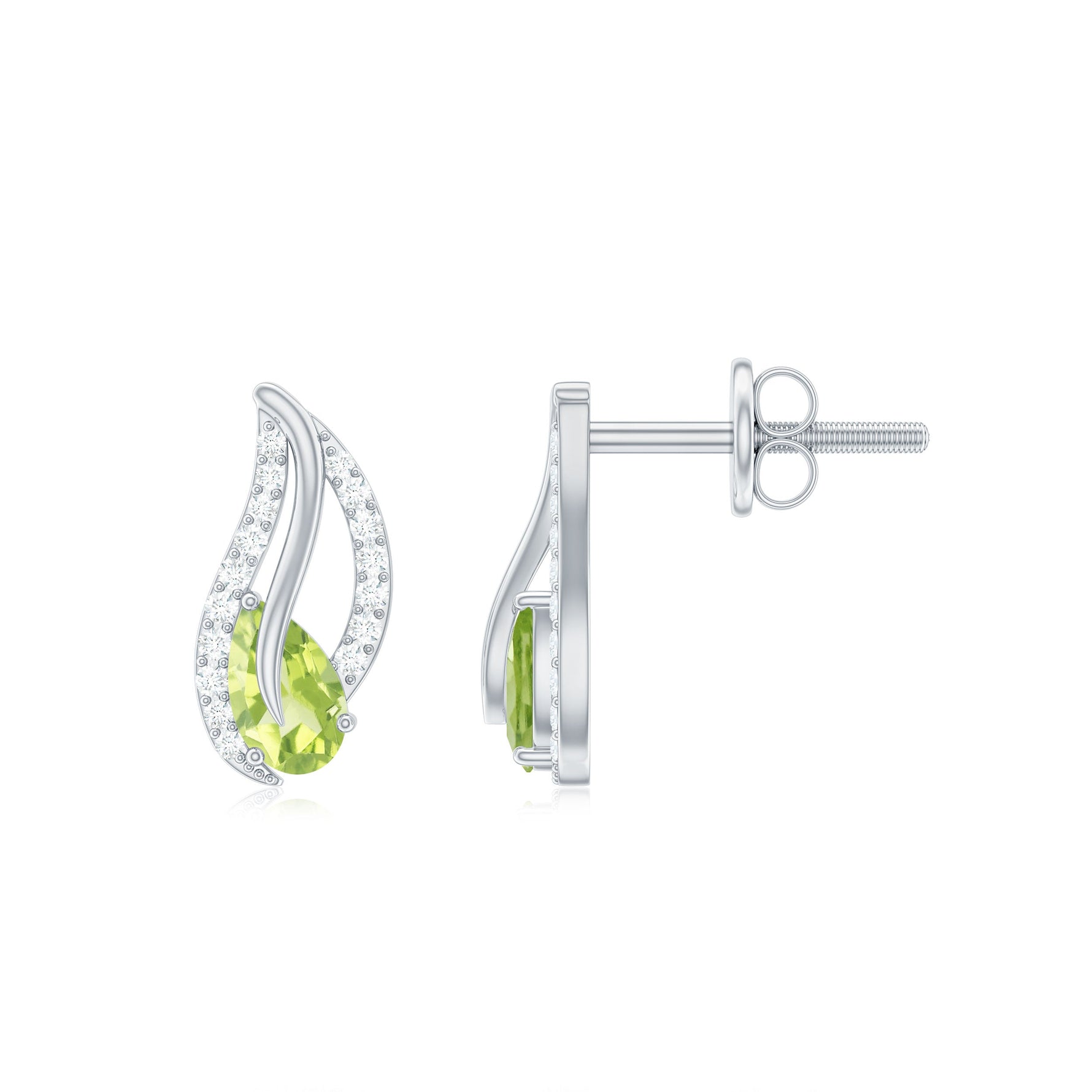 1/2 CT Pear Shape Peridot and Diamond Leaf Stud Earrings