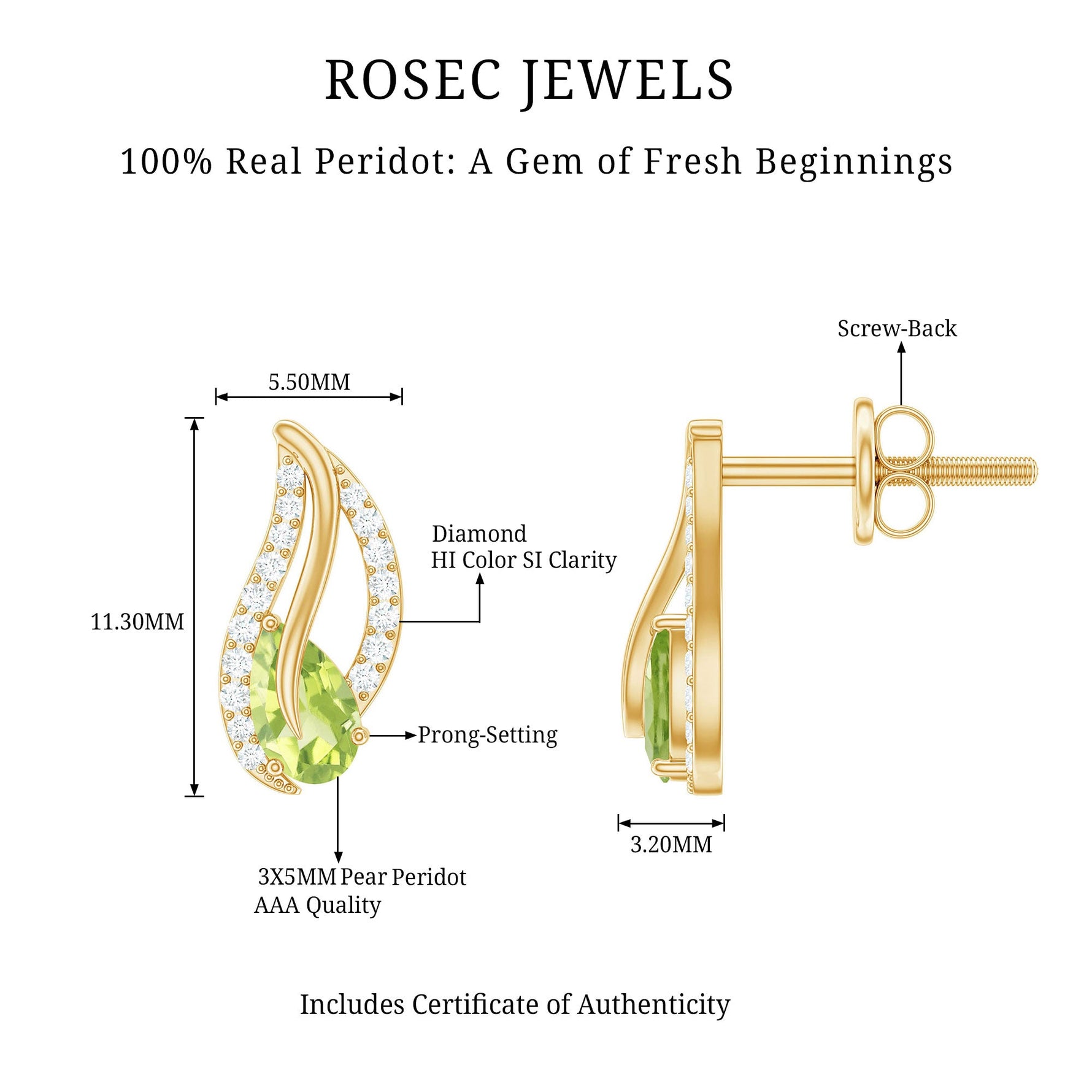 1/2 CT Pear Shape Peridot and Diamond Leaf Stud Earrings