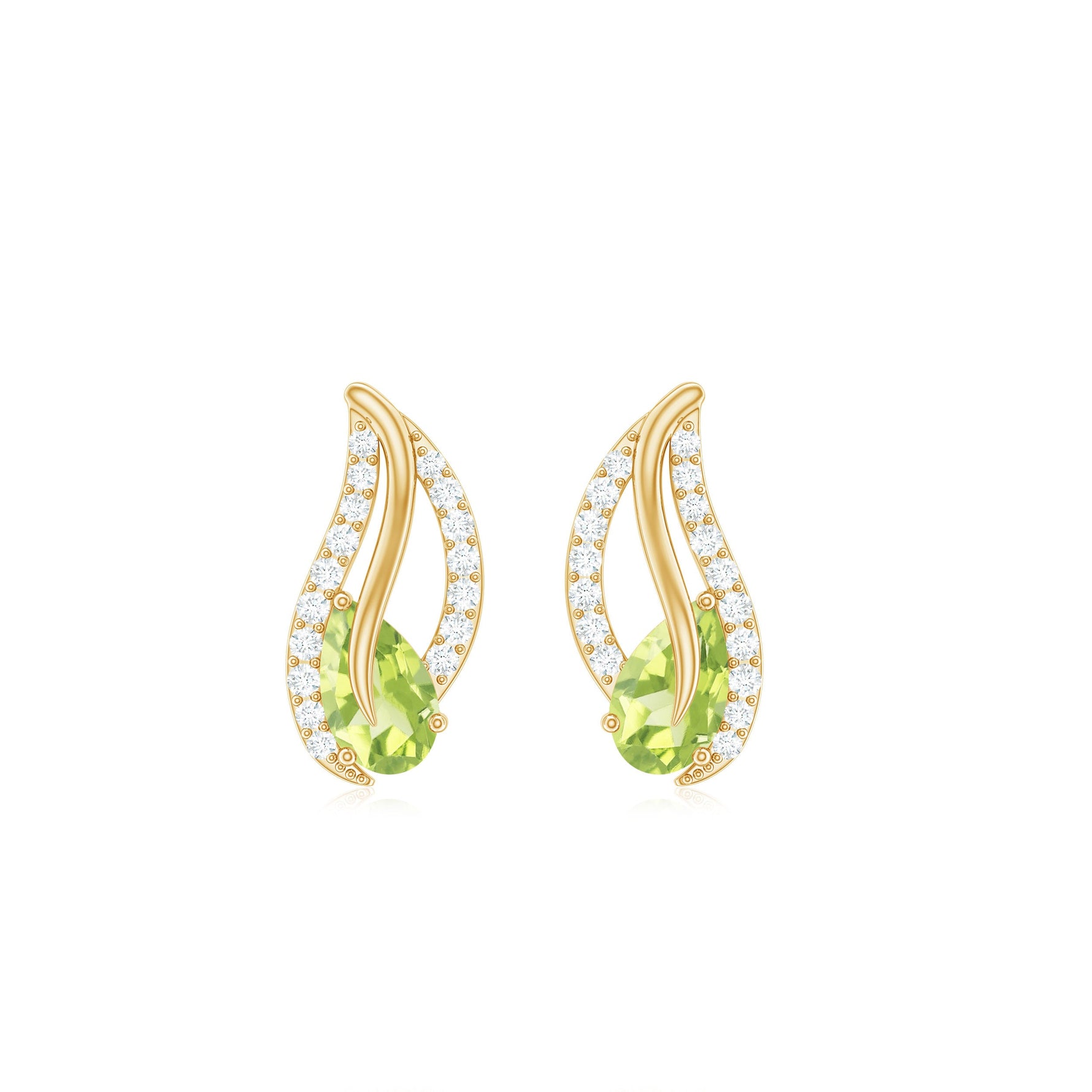 1/2 CT Pear Shape Peridot and Diamond Leaf Stud Earrings