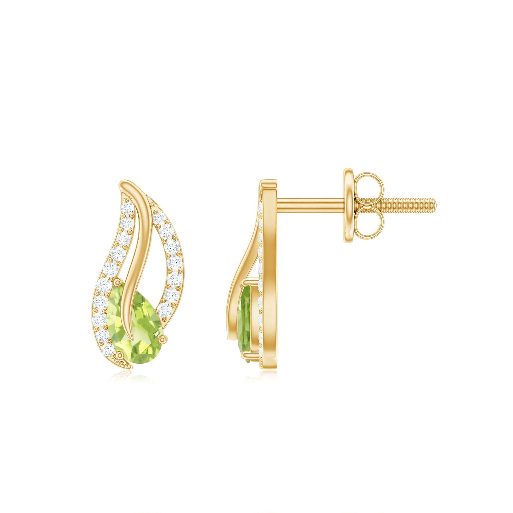 1/2 CT Pear Shape Peridot and Diamond Leaf Stud Earrings