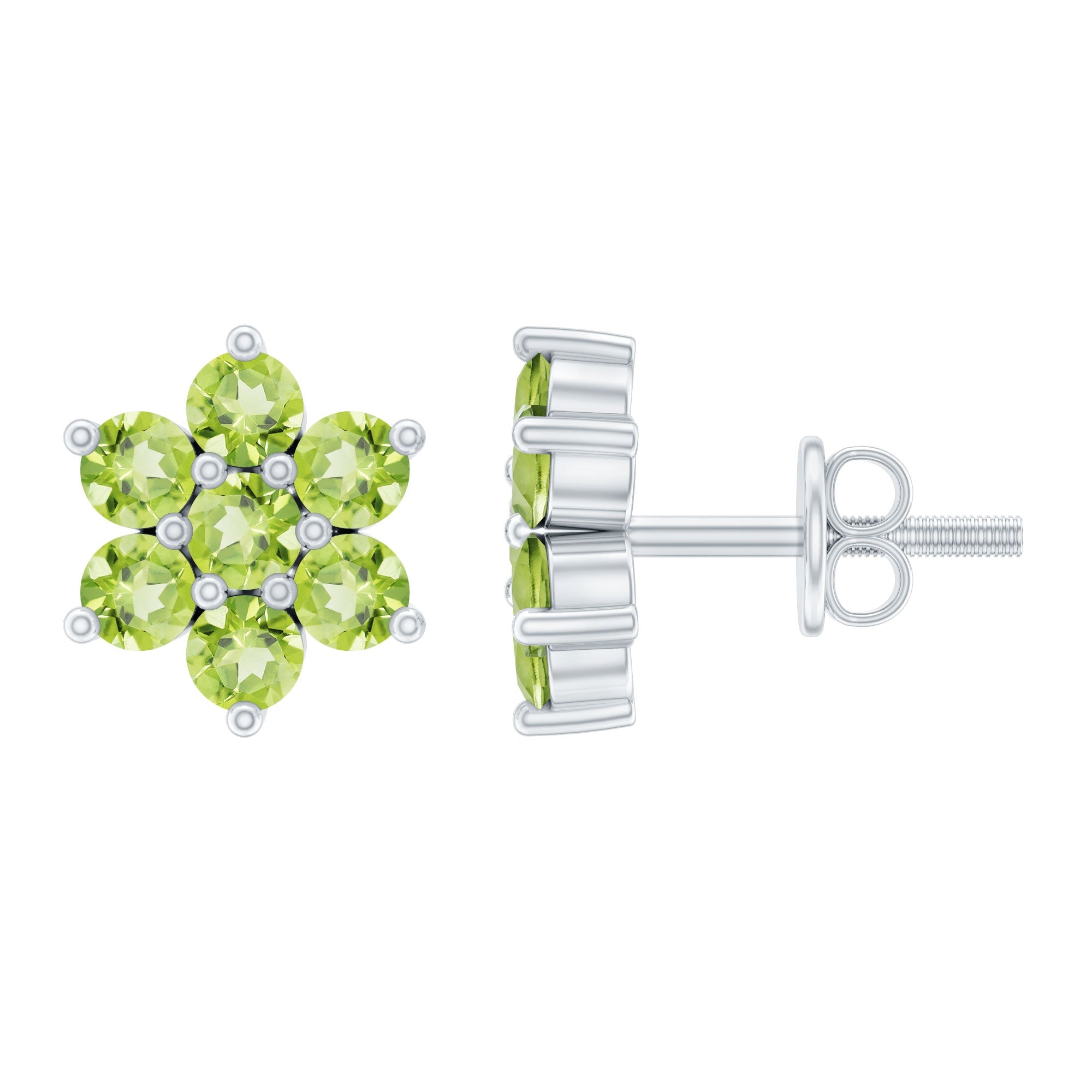 1.50 CT Peridot Floral Cluster Stud Earrings