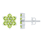 1.50 CT Peridot Floral Cluster Stud Earrings