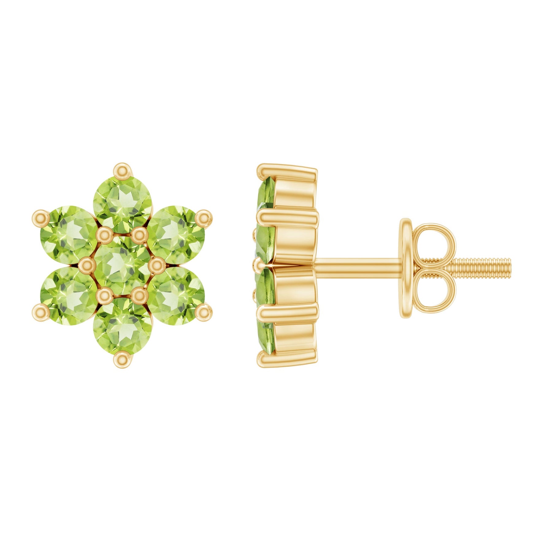 1.50 CT Peridot Floral Cluster Stud Earrings