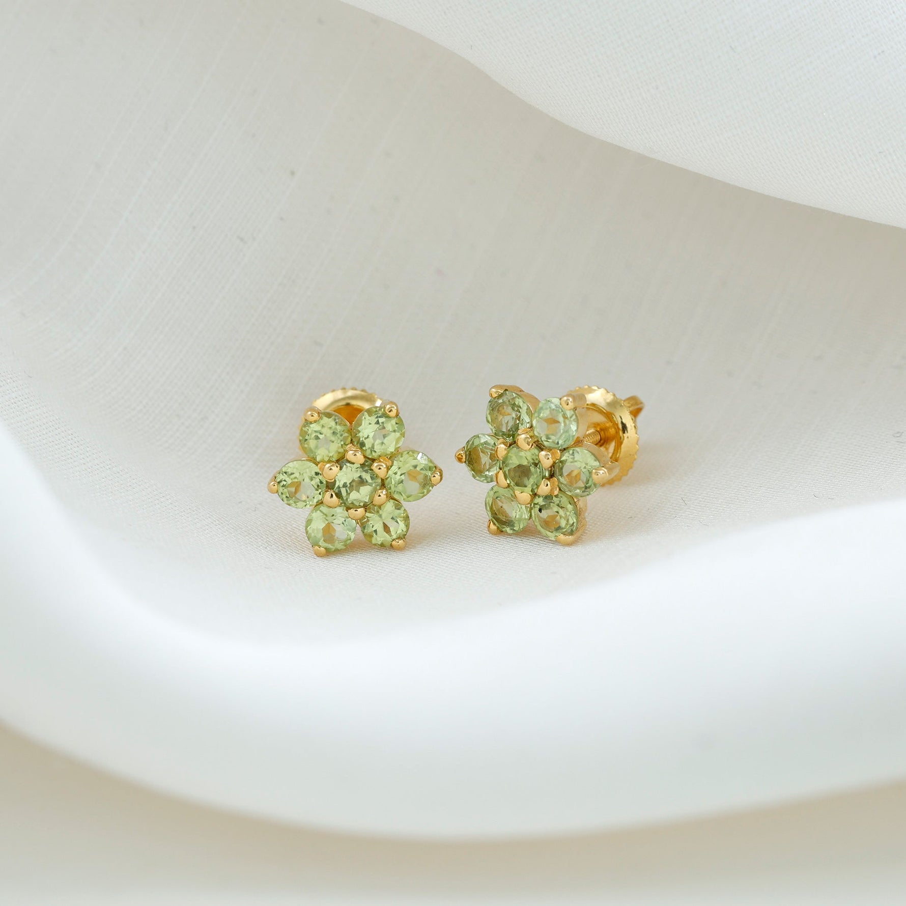 1.50 CT Peridot Floral Cluster Stud Earrings
