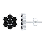 0.75 CT Black Spinel Floral Cluster Stud Earrings