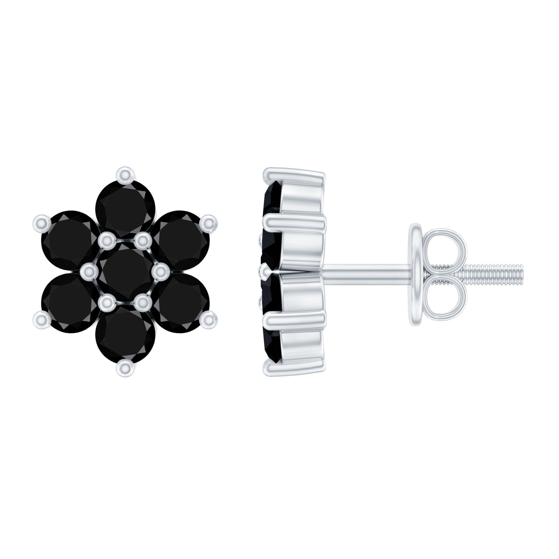 0.75 CT Black Spinel Floral Cluster Stud Earrings