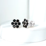 0.75 CT Black Spinel Floral Cluster Stud Earrings