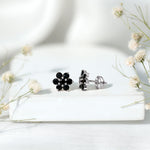 0.75 CT Black Spinel Floral Cluster Stud Earrings
