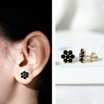 0.75 CT Black Spinel Floral Cluster Stud Earrings