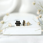 0.75 CT Black Spinel Floral Cluster Stud Earrings