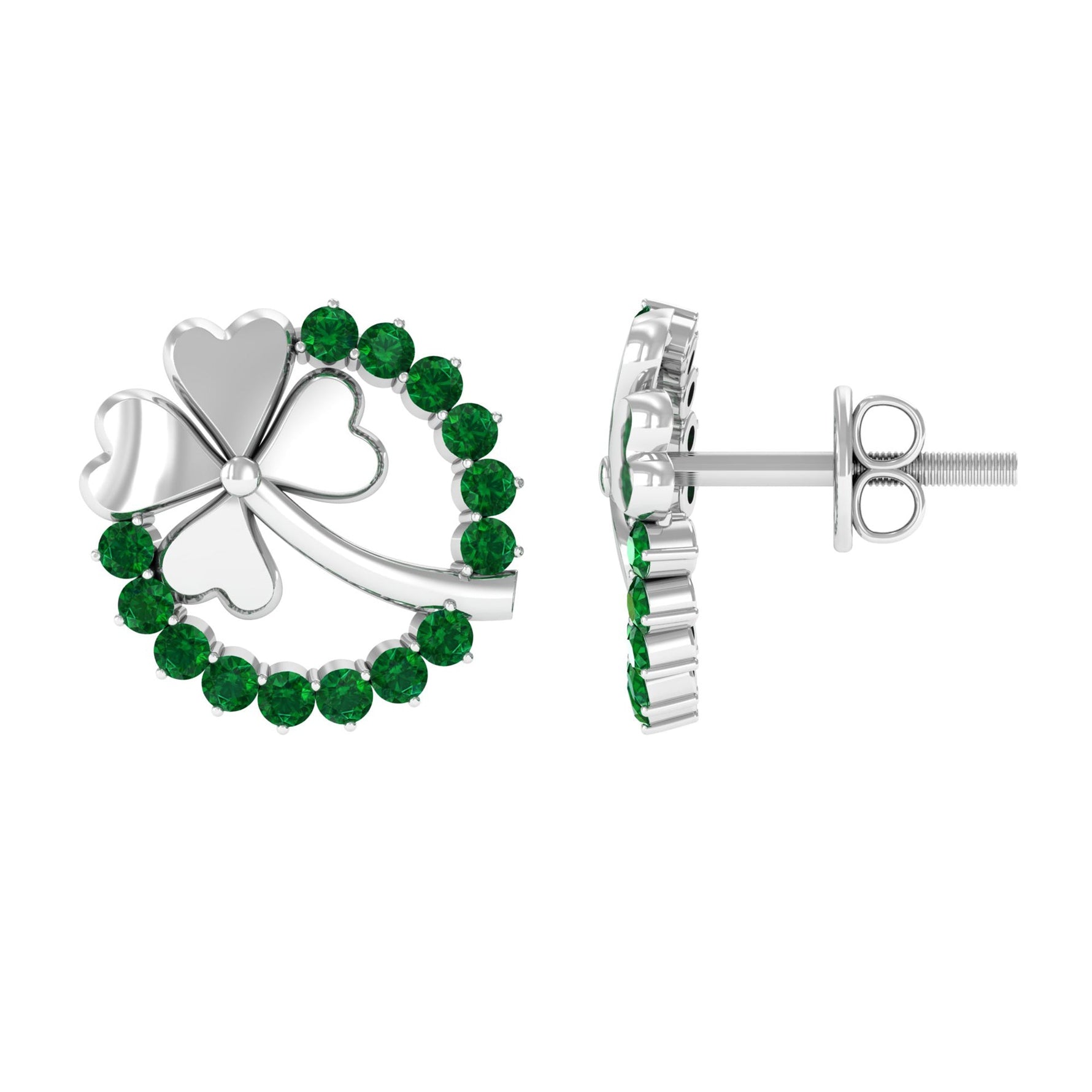 0.50 CT Emerald Eternity and Gold Clover Stud Earrings