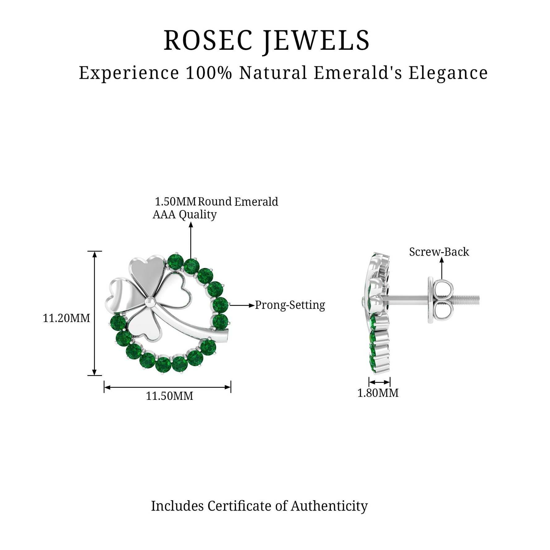 0.50 CT Emerald Eternity and Gold Clover Stud Earrings