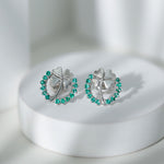 0.50 CT Emerald Eternity and Gold Clover Stud Earrings