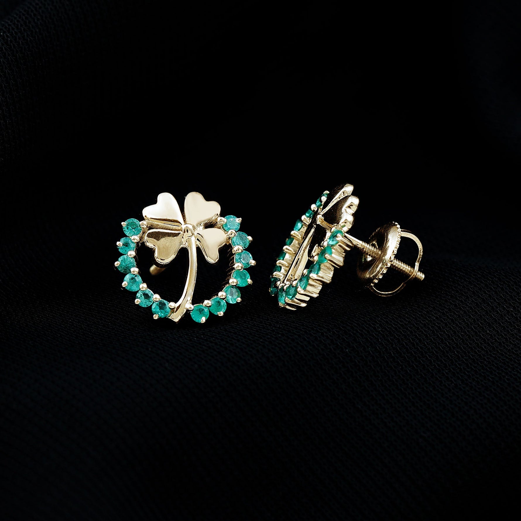 0.50 CT Emerald Eternity and Gold Clover Stud Earrings