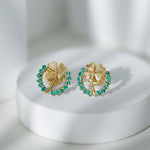 0.50 CT Emerald Eternity and Gold Clover Stud Earrings