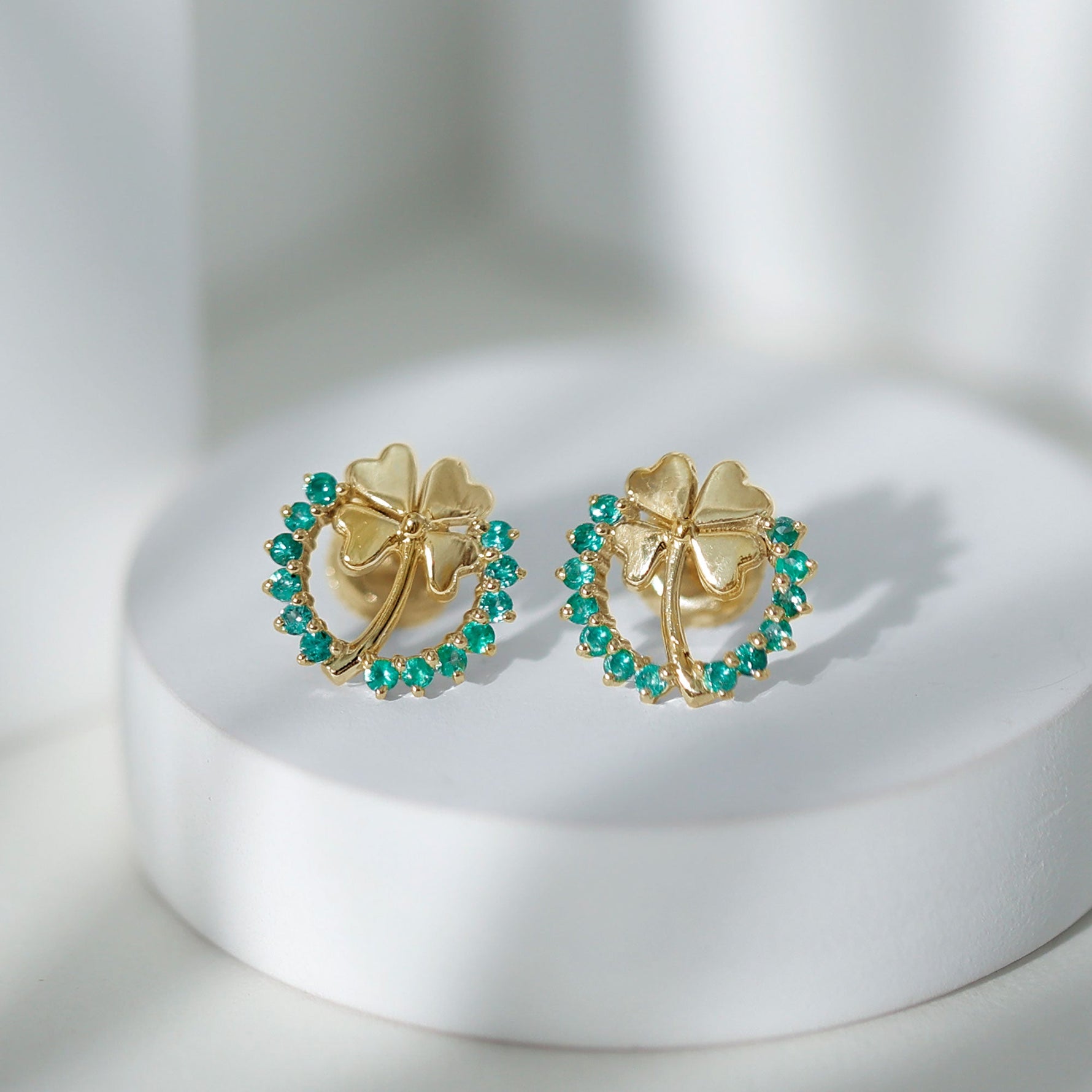 0.50 CT Emerald Eternity and Gold Clover Stud Earrings