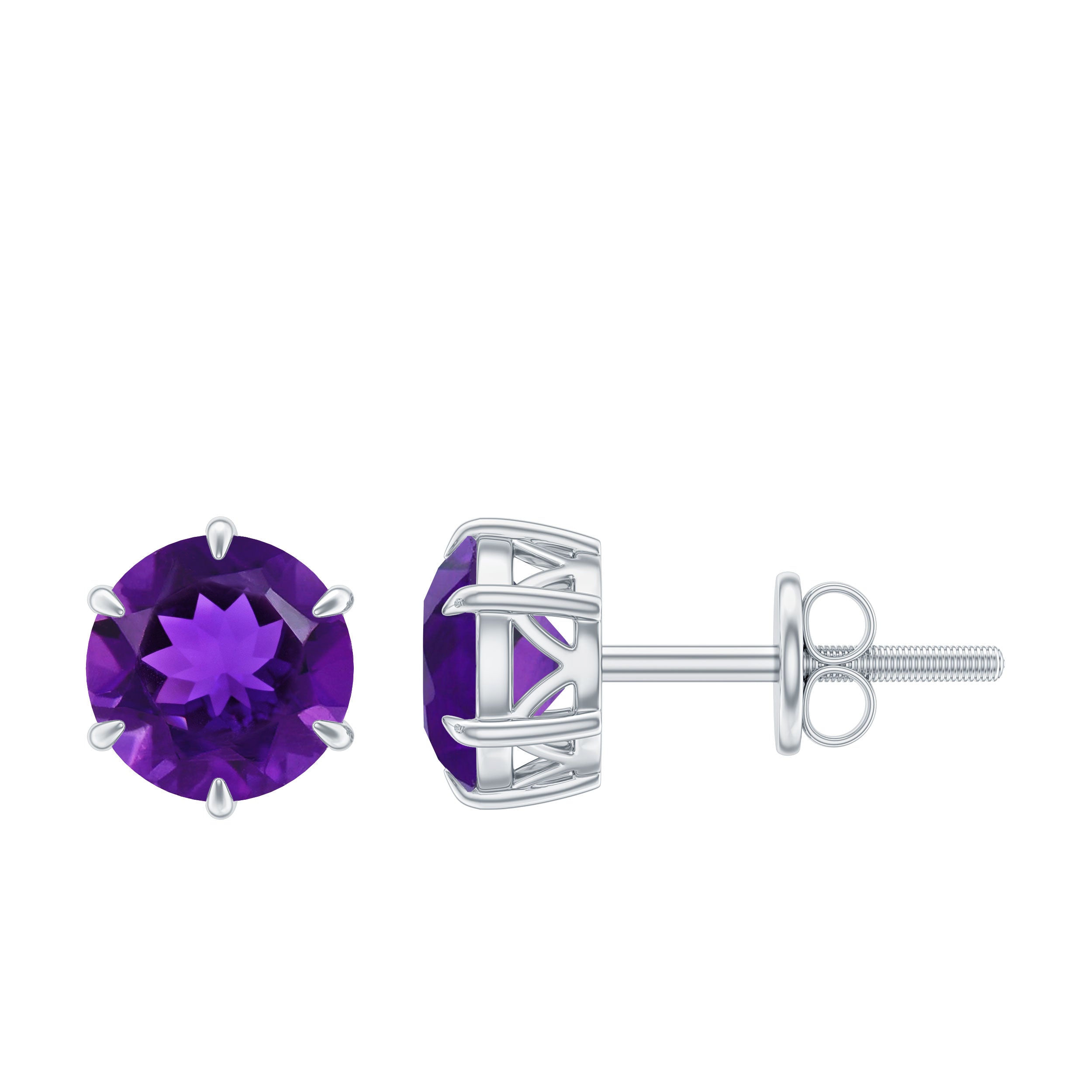 Solitaire Stud Earrings with Round Shaped Amethyst