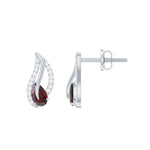 Pear Shape Garnet and Diamond Leaf Stud Earrings