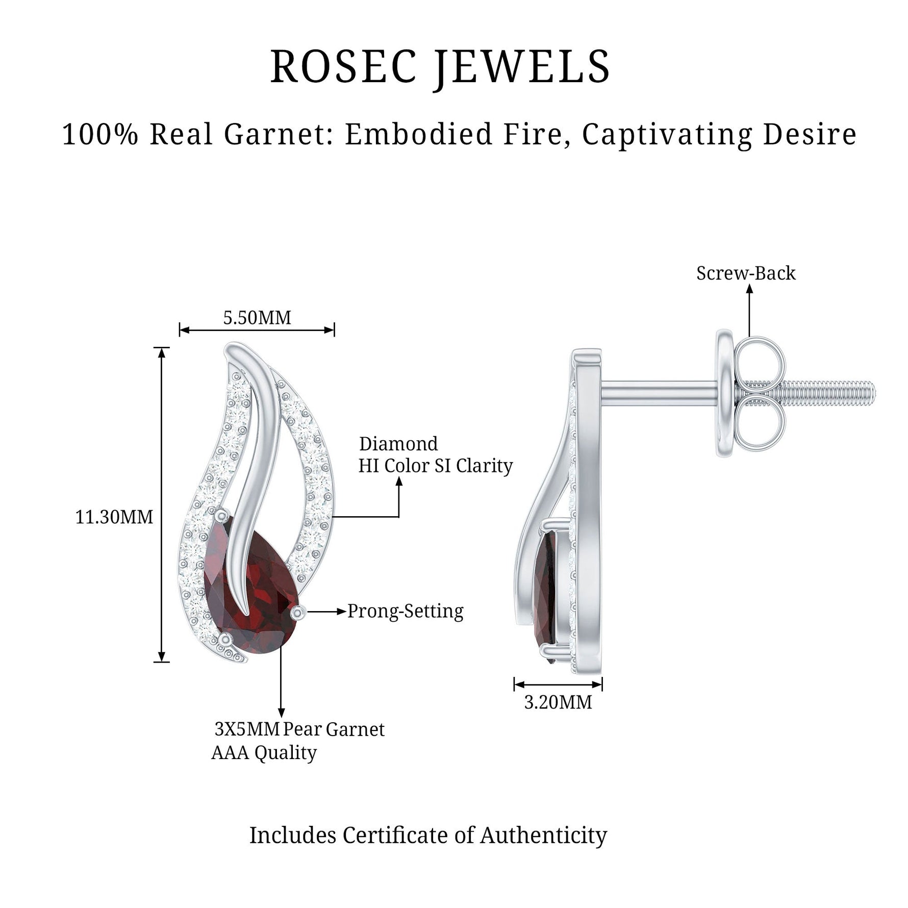 Pear Shape Garnet and Diamond Leaf Stud Earrings
