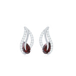 Pear Shape Garnet and Diamond Leaf Stud Earrings