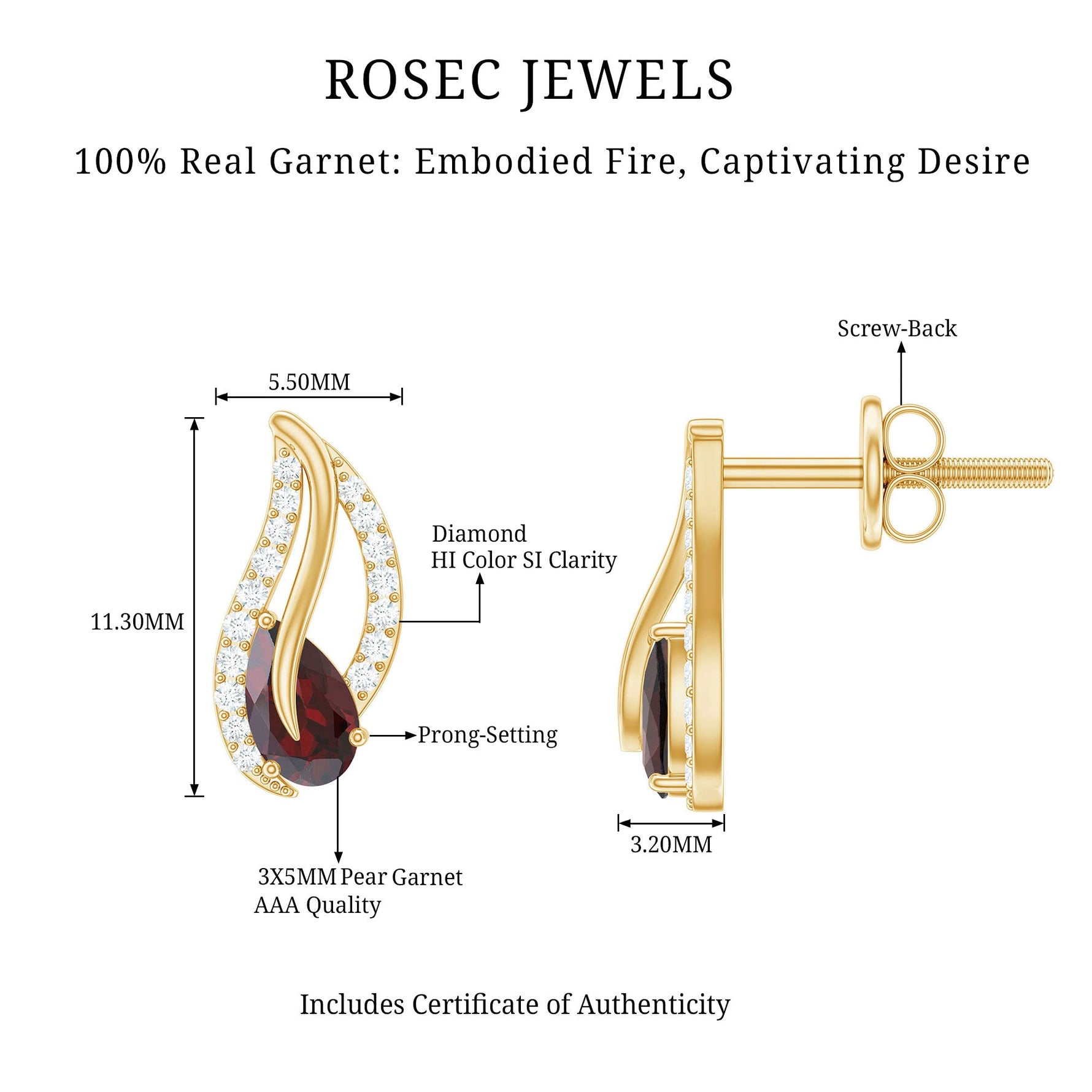 Pear Shape Garnet and Diamond Leaf Stud Earrings