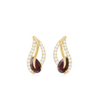 Pear Shape Garnet and Diamond Leaf Stud Earrings