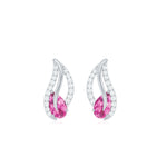 1/2 CT Pear Shape Pink Tourmaline and Diamond Leaf Stud Earrings
