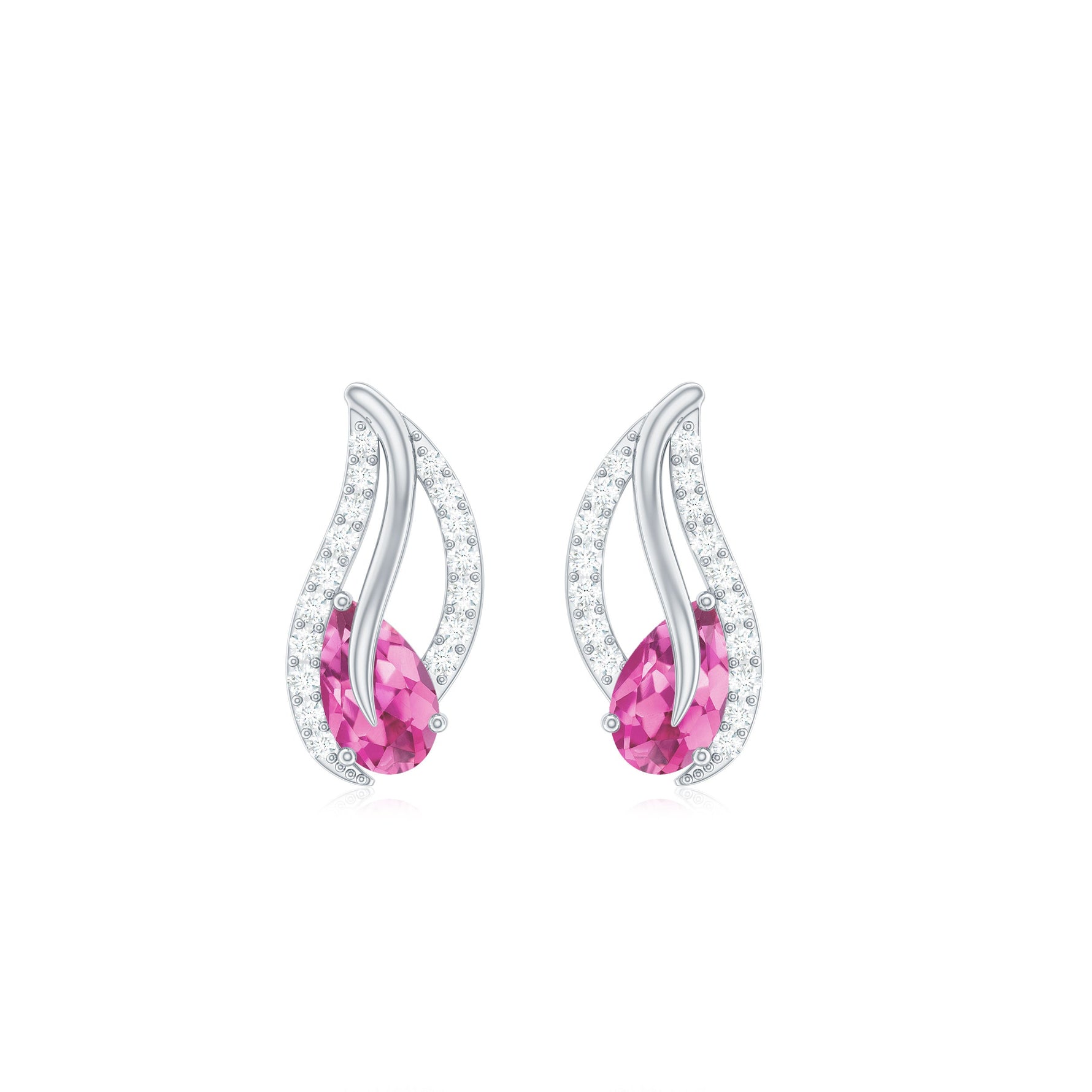 1/2 CT Pear Shape Pink Tourmaline and Diamond Leaf Stud Earrings