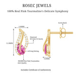 1/2 CT Pear Shape Pink Tourmaline and Diamond Leaf Stud Earrings