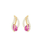 1/2 CT Pear Shape Pink Tourmaline and Diamond Leaf Stud Earrings