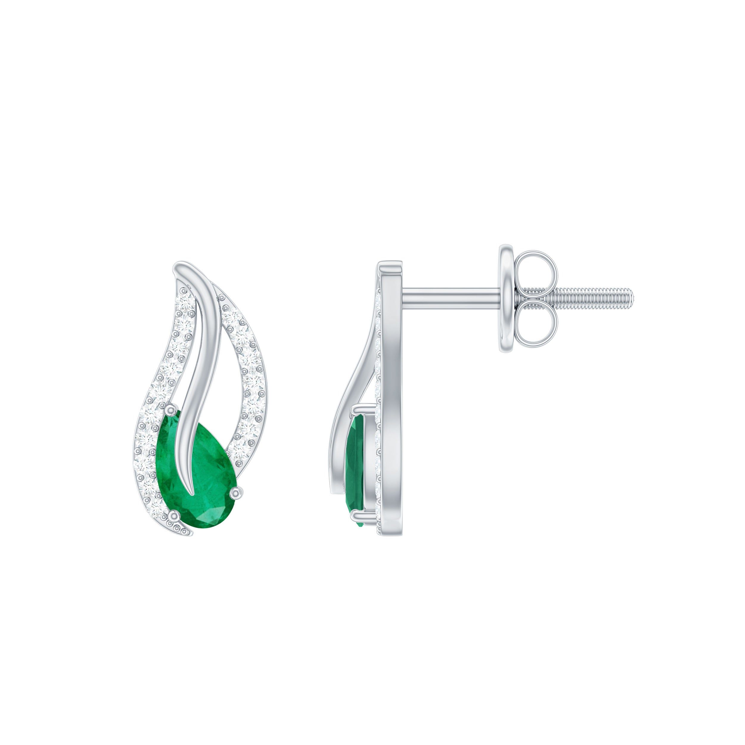 Genuine Emerald Leaf Earrings with Diamond