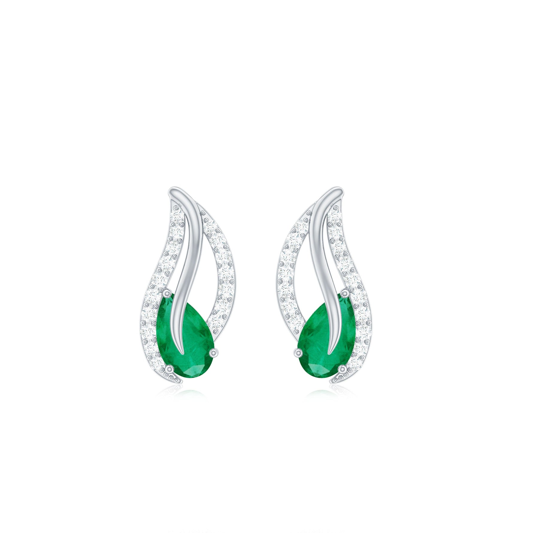 Genuine Emerald Leaf Earrings with Diamond