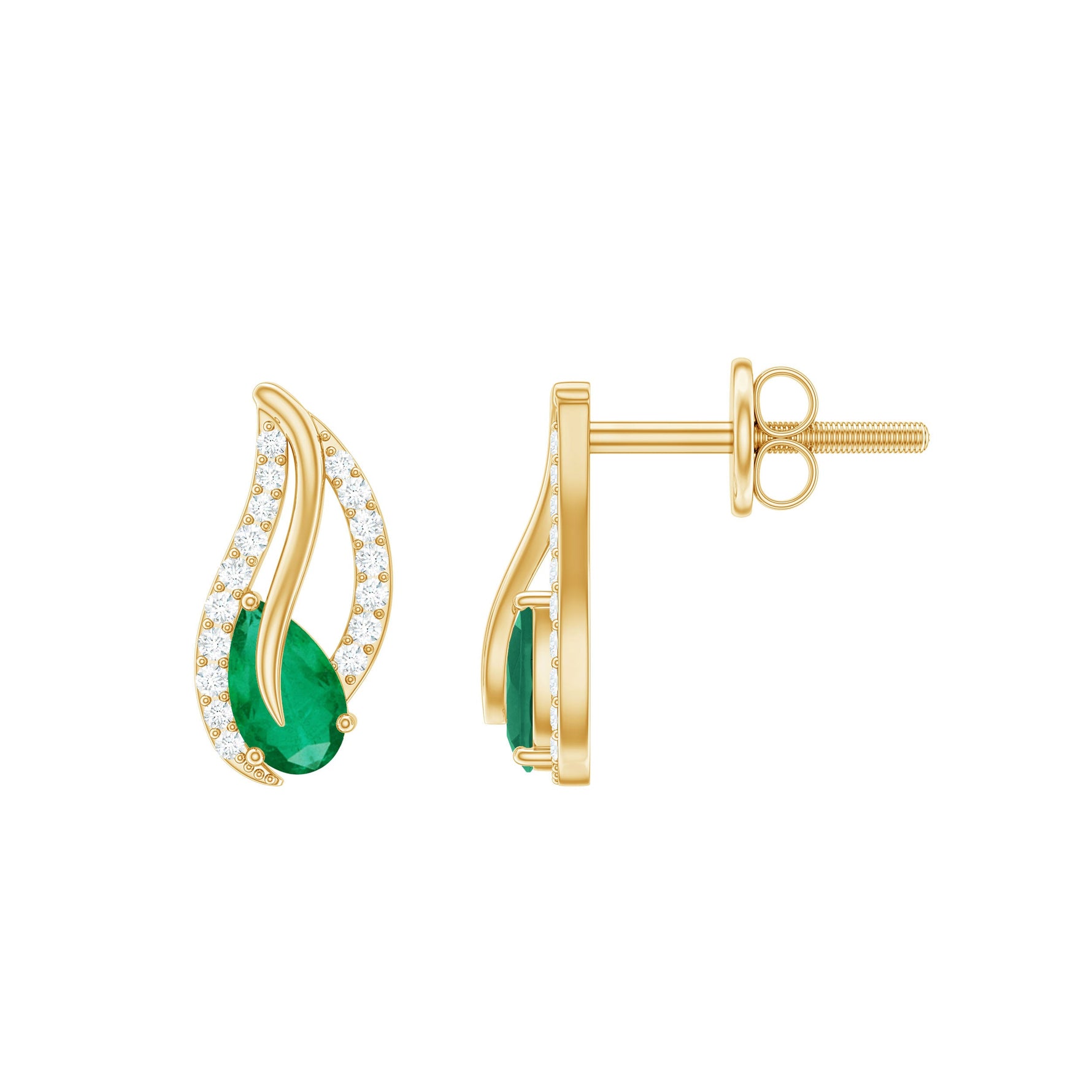 Genuine Emerald Leaf Earrings with Diamond