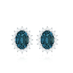 1.75 CT Oval Cut London Blue Topaz and Diamond Starburst Stud Earrings