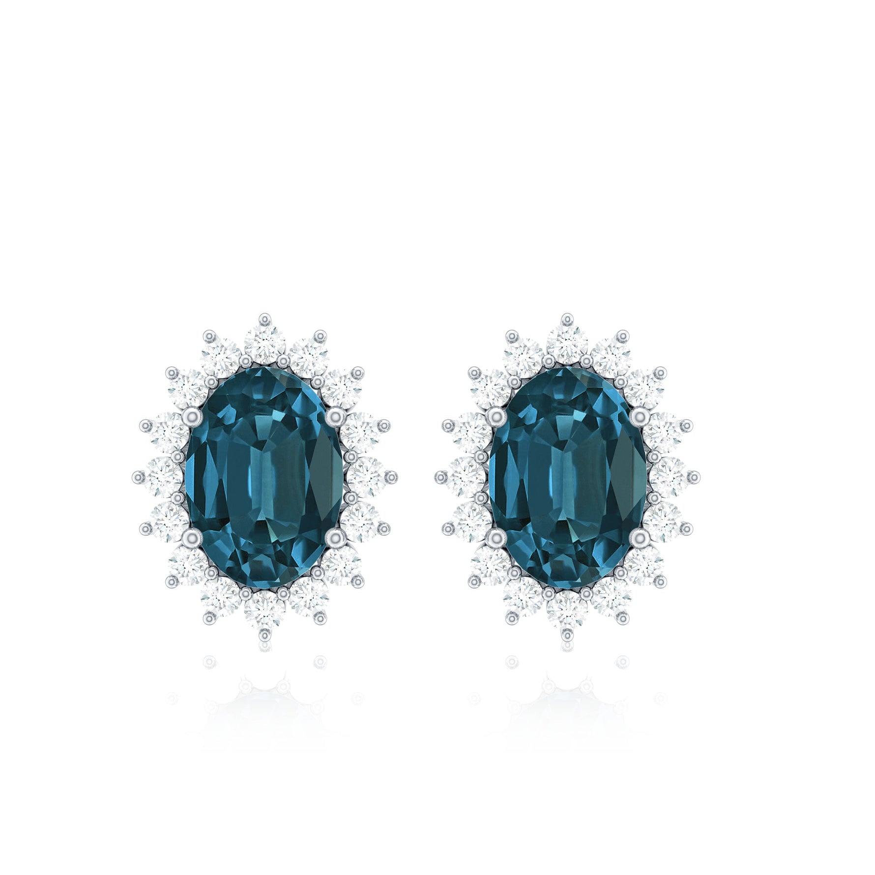 1.75 CT Oval Cut London Blue Topaz and Diamond Starburst Stud Earrings