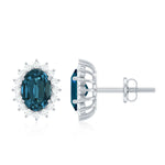 1.75 CT Oval Cut London Blue Topaz and Diamond Starburst Stud Earrings