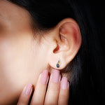 Genuine Pear Shape Black Onyx leaf Stud Earrings With Certificate