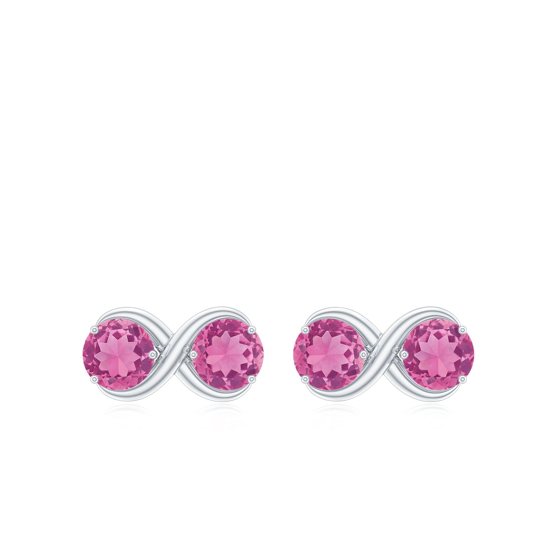 1 CT Simple Pink Tourmaline Two Stone Infinity Stud Earrings