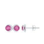 1 CT Simple Pink Tourmaline Two Stone Infinity Stud Earrings