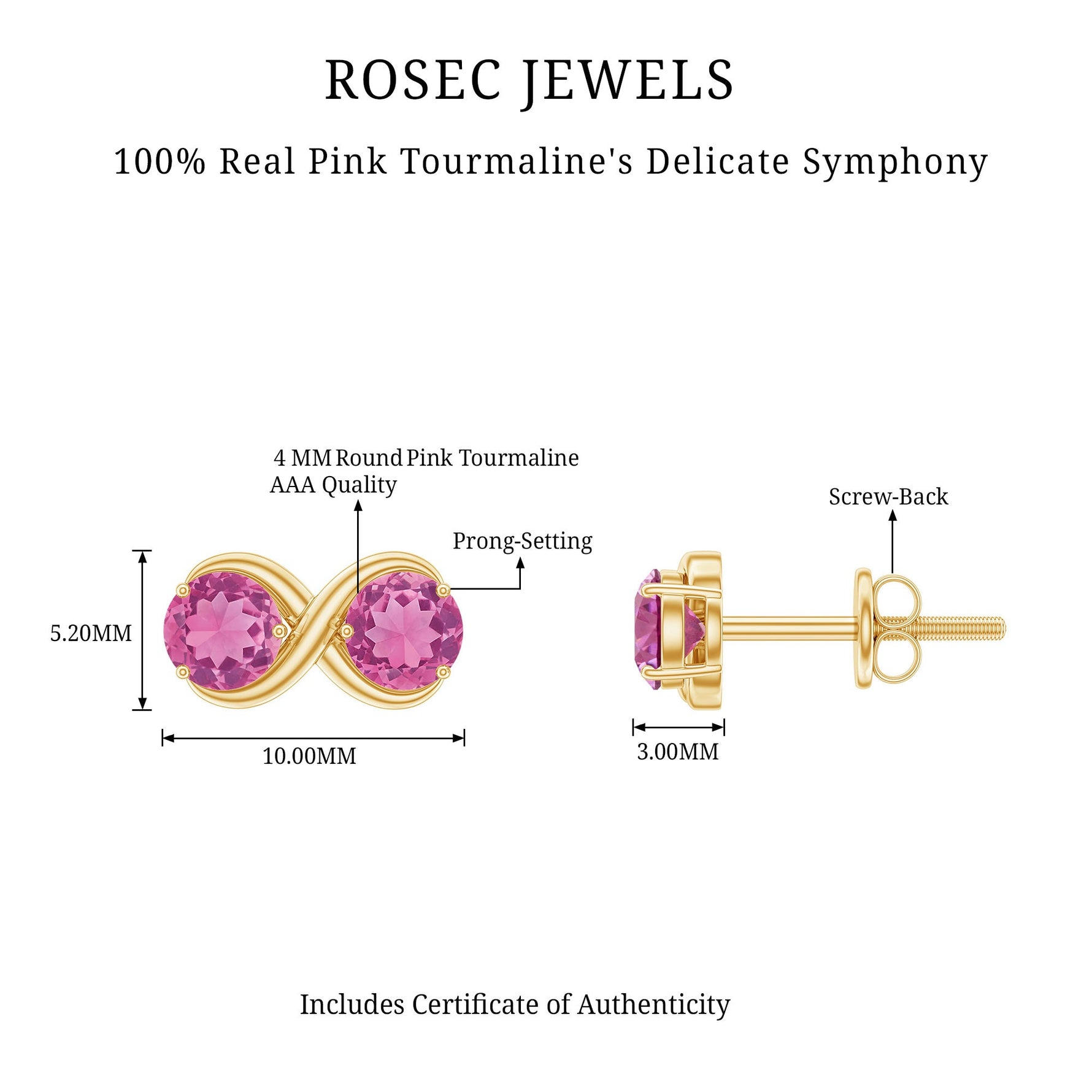 1 CT Simple Pink Tourmaline Two Stone Infinity Stud Earrings